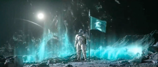 The Ludens mascot appears on the moon in the Kojima Productions logo trailer, as a digitised whale splashes in a sea of glowing pixels in the background.
