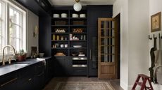 moody kitchen with black color-drenched cabinets