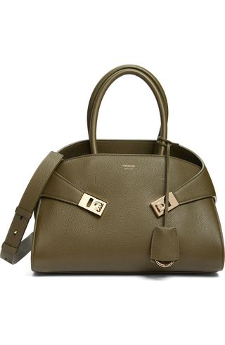 Small Hug Grained Leather Top Handle Bag