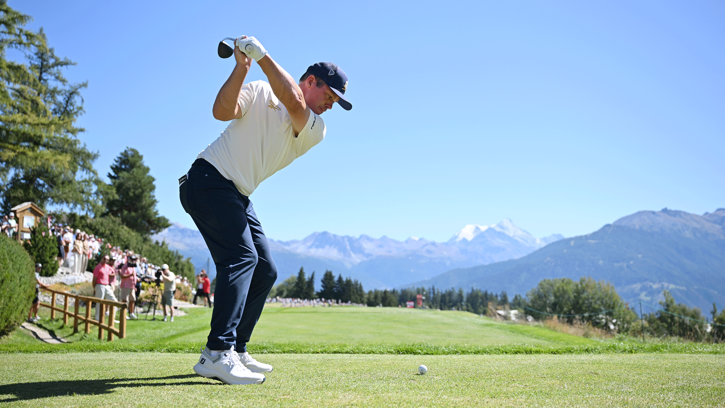 Paul Casey hits a drive at Crans-sur-Sierre Golf Club during the final round of the 2026 European Masters