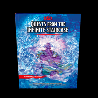 Cover for Quests From the Infinite Staircase, showing a moustachioed genie