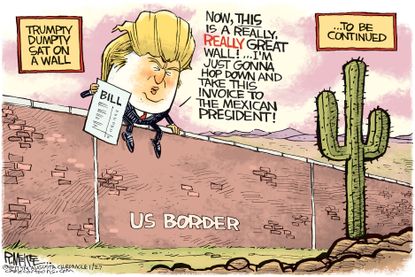 Political Cartoon U.S. Donald Trump border wall