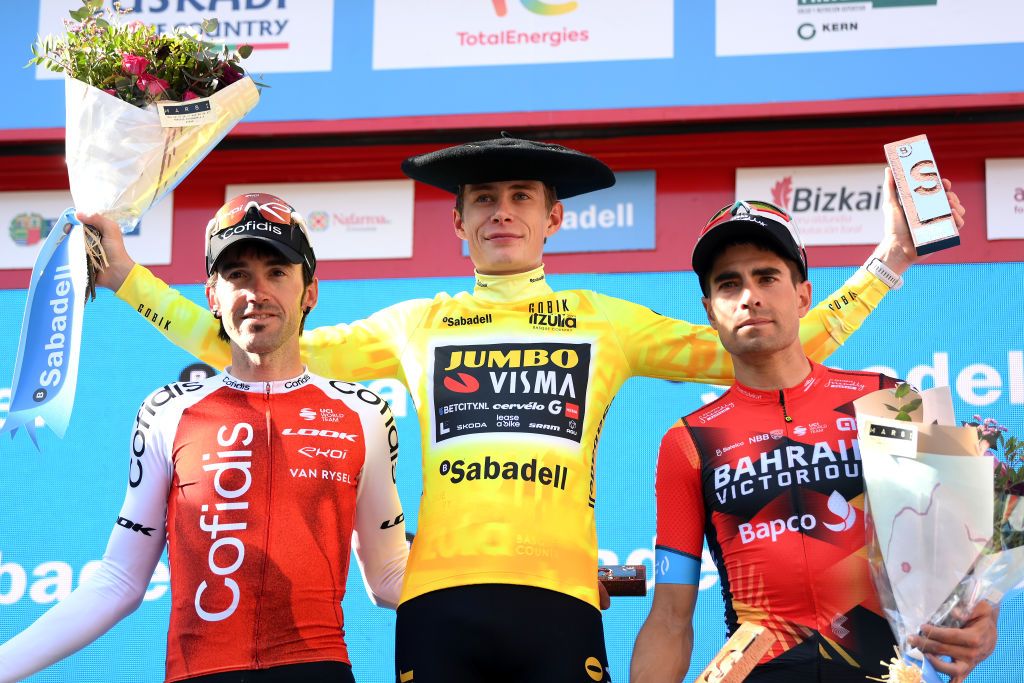 The 2023 podium: Ion Izagirre, Jonas Vingegaard and Mikel Landa