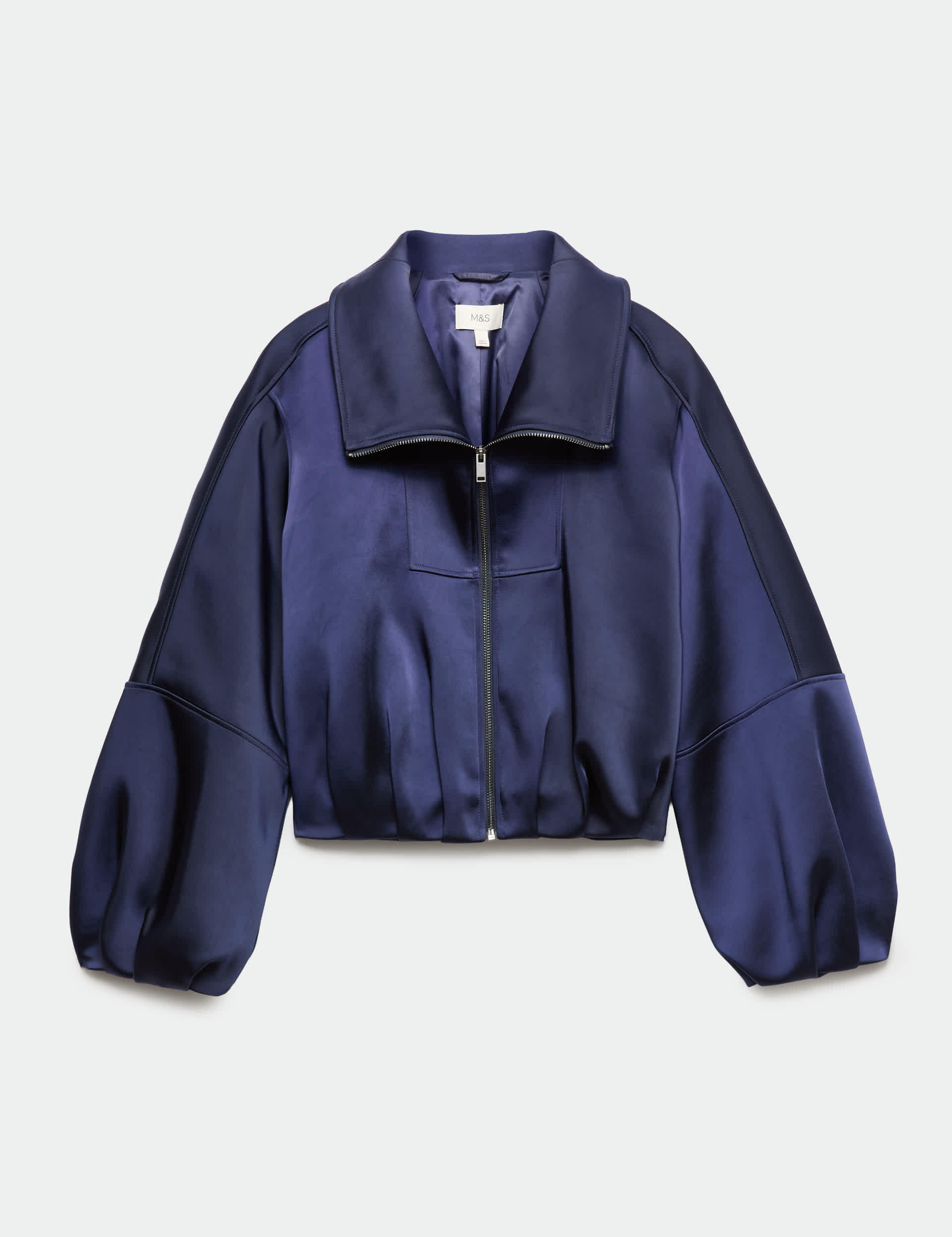 Satin Blouson Sleeve Cropped Bomber Jacket