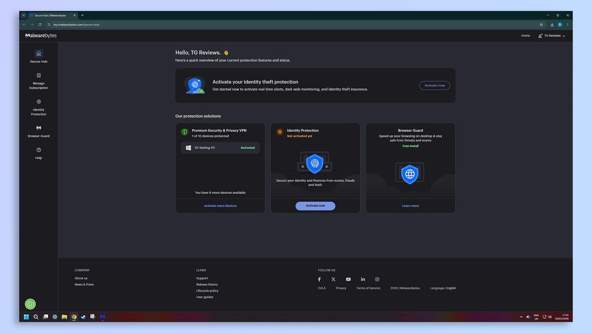 Malwarebytes antivirus software screenshot