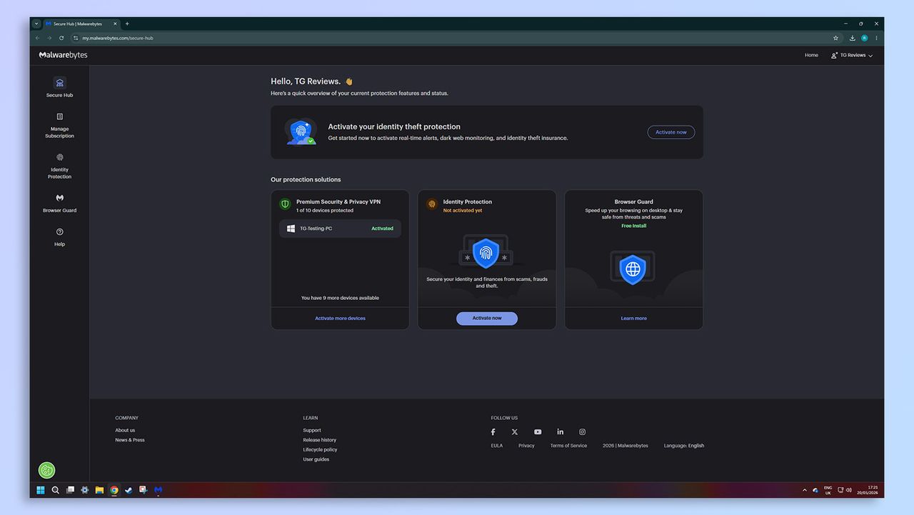 Malwarebytes antivirus software screenshot
