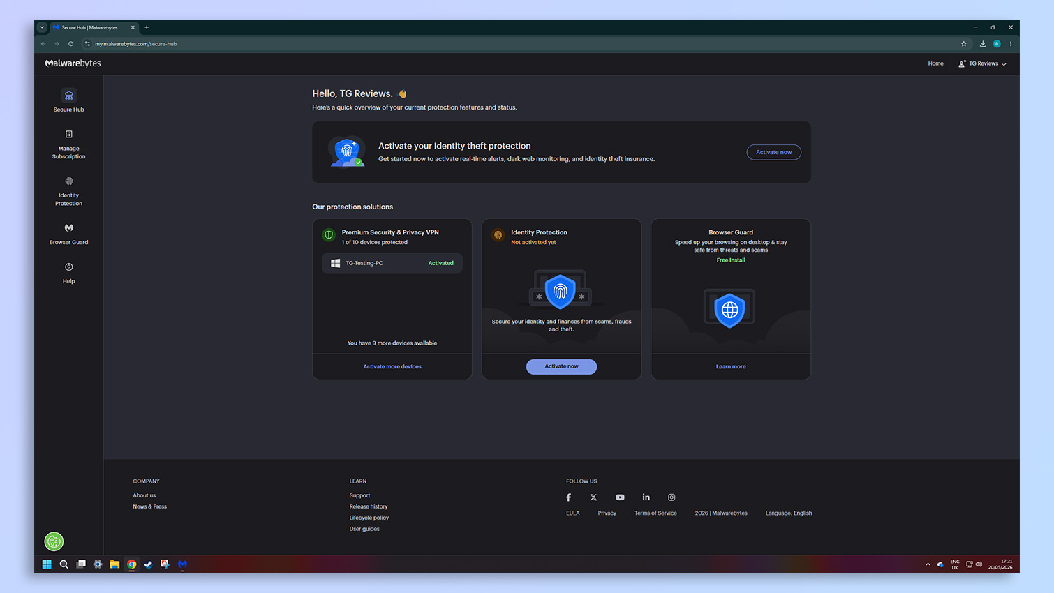 Malwarebytes antivirus software screenshot