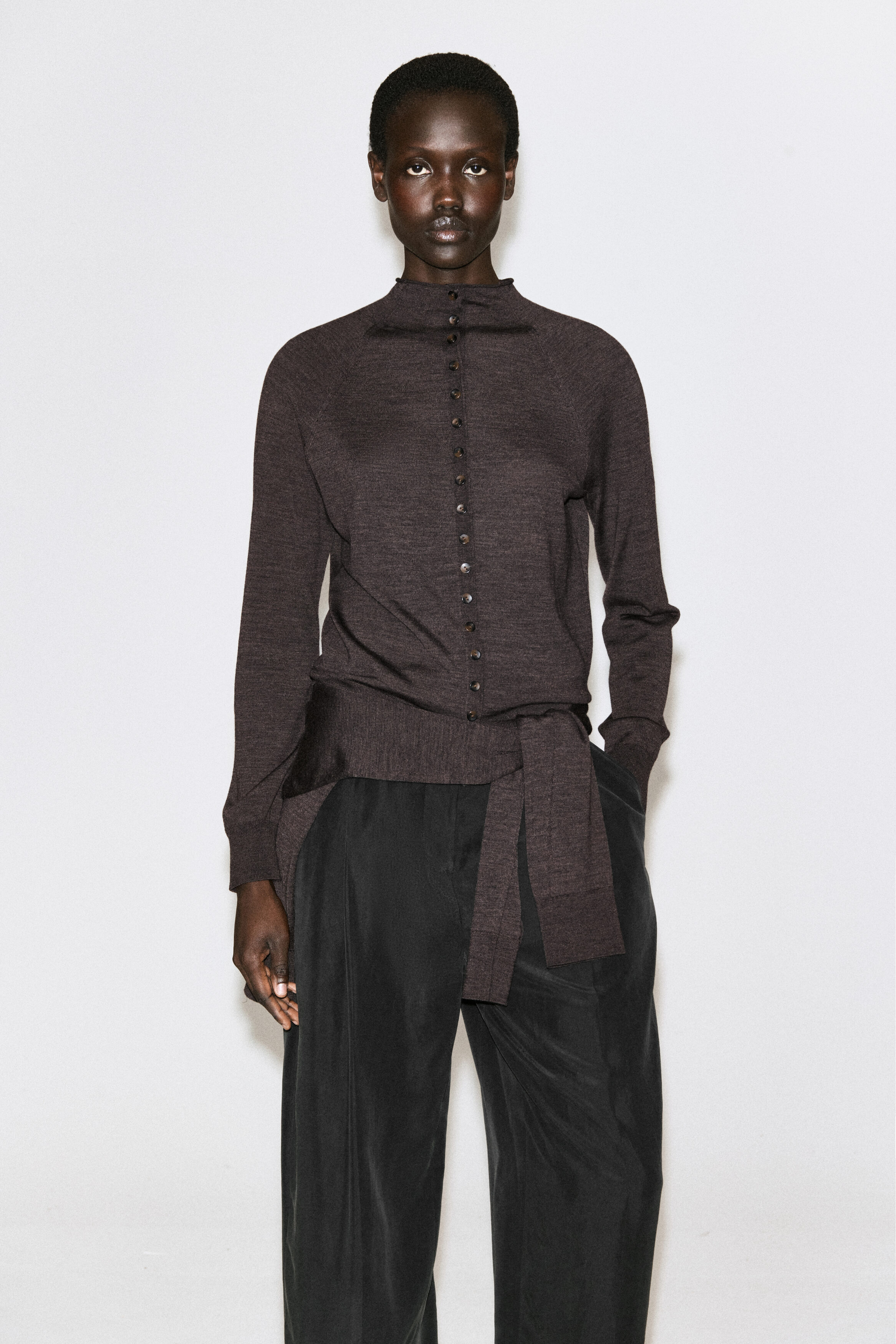 Merino Wool Funnel-Neck Cardigan