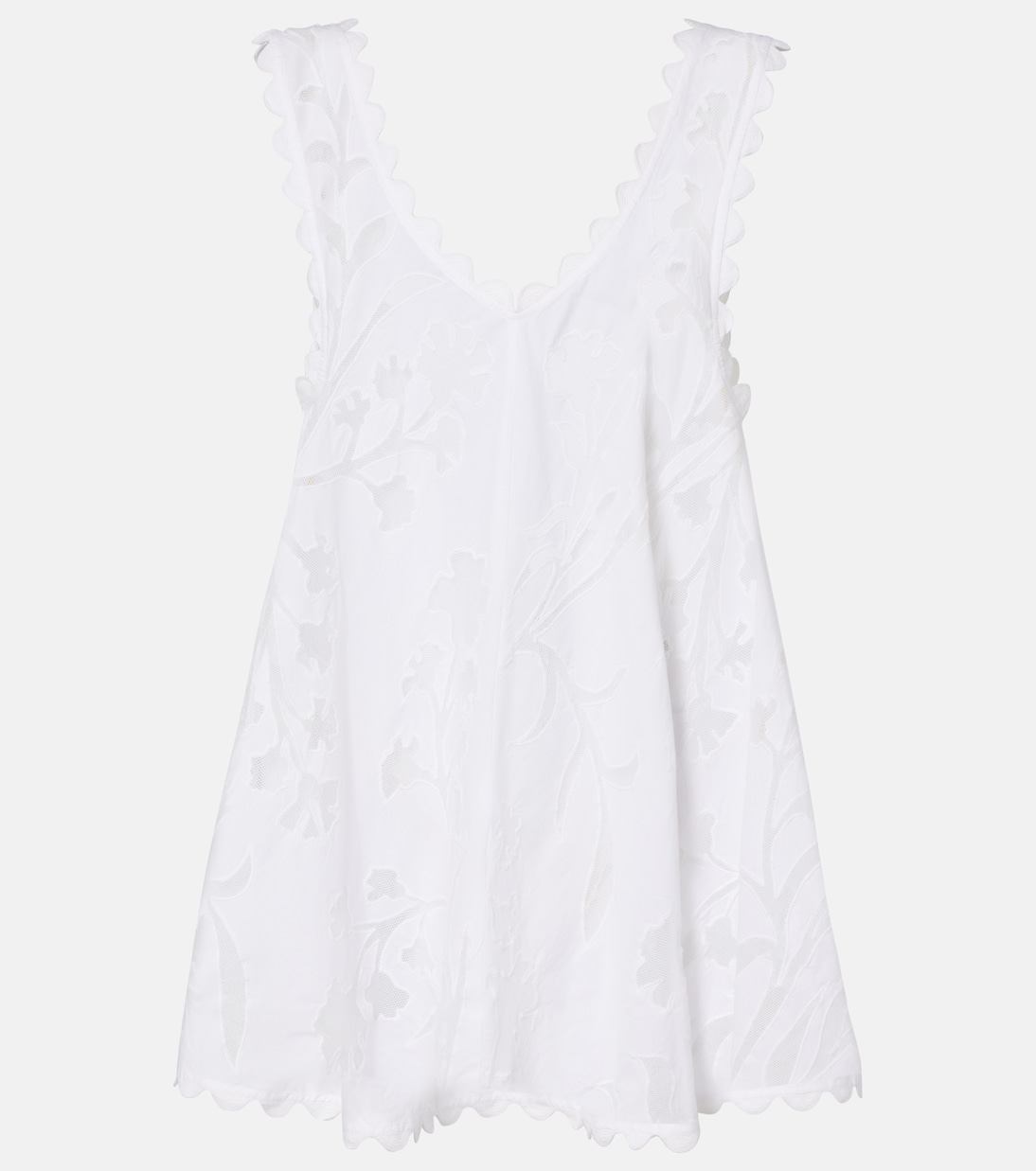 Embroidered Scalloped Cotton Minidress