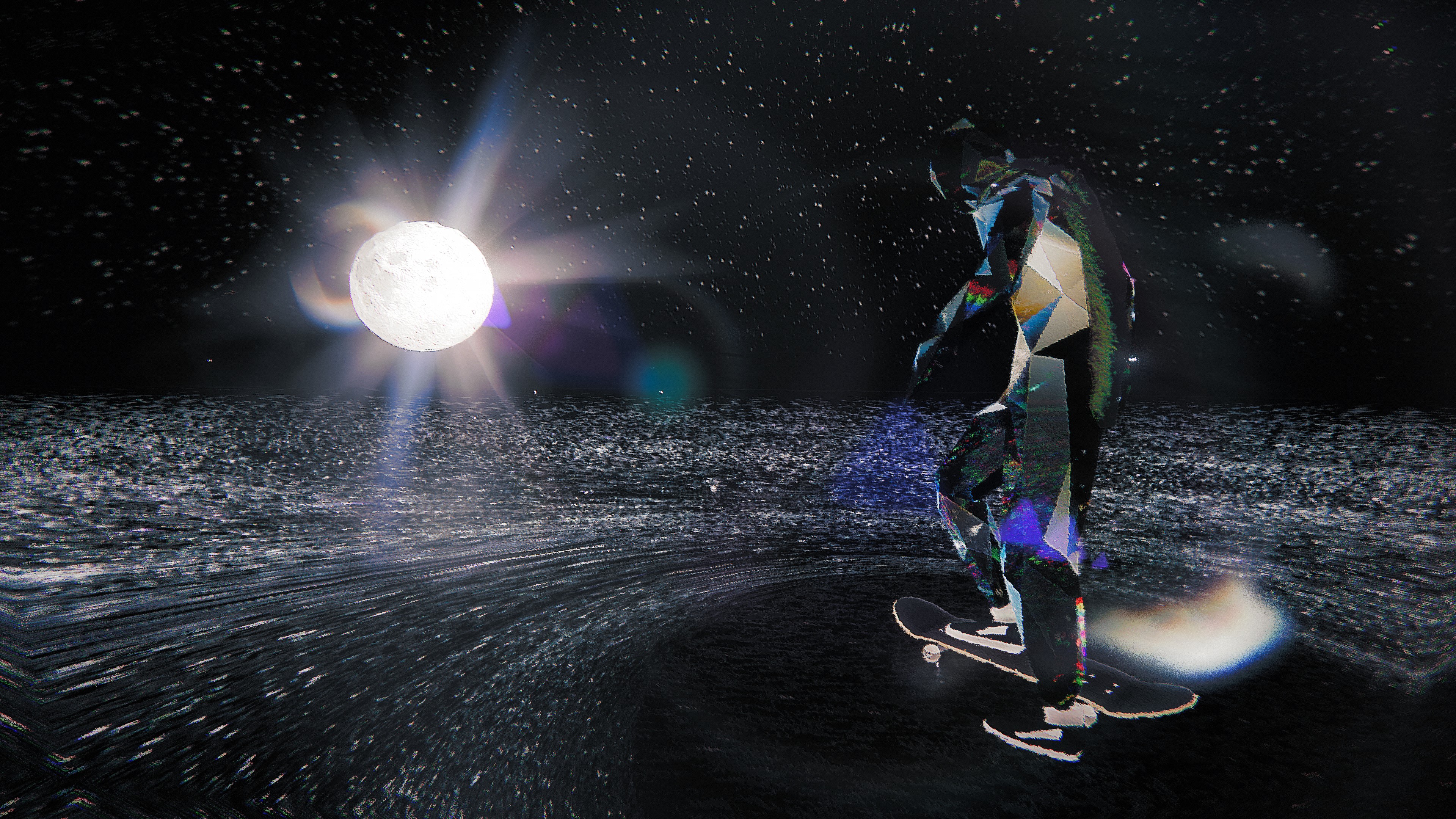 Facing down the Moon in Skate Story.