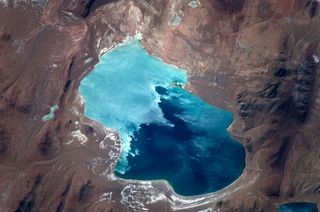 Tibet's Lake Duli Shihu is seen in this photo from space by Guy Laliberte.