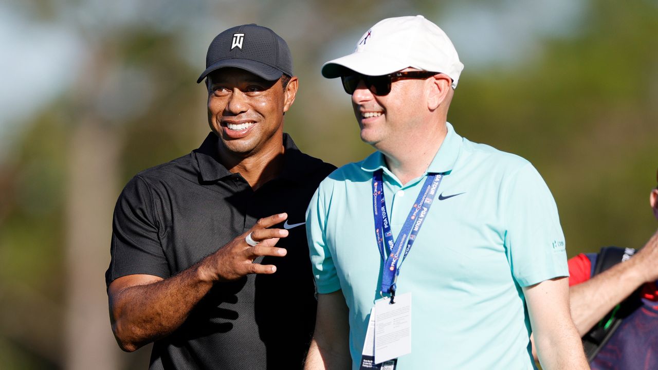 Tiger Woods and Rob McNamara during the 2021 PNC Championship at Ritz-Carlton Golf Club