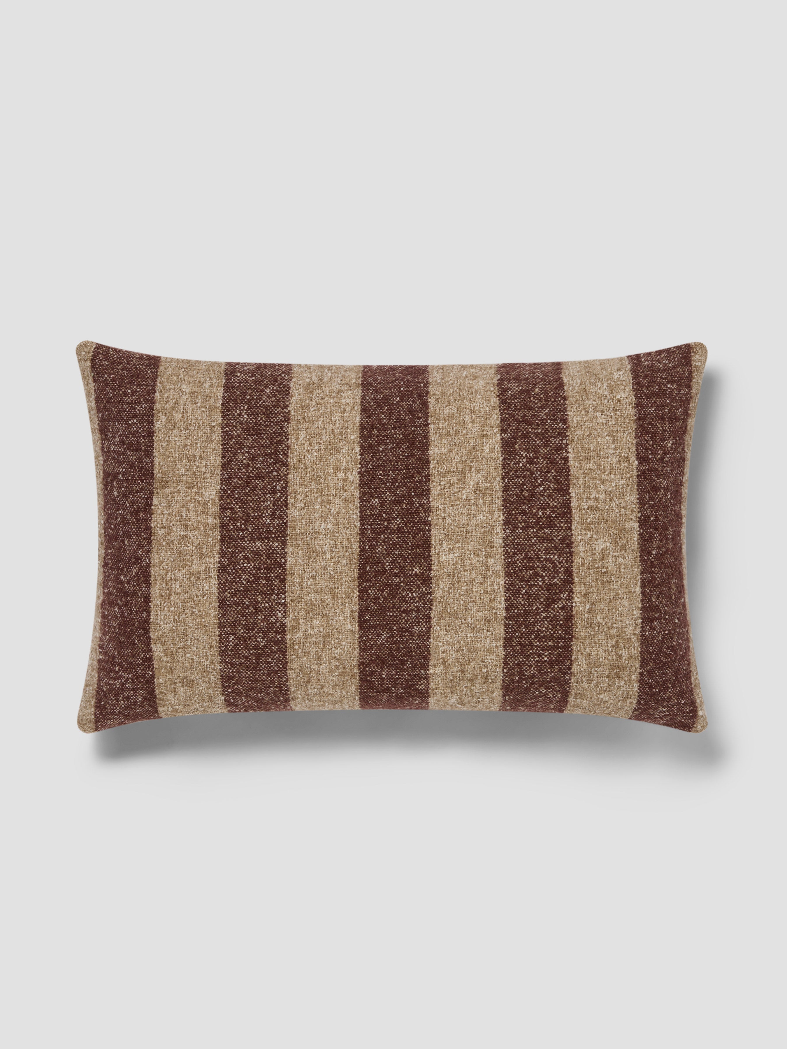Mocha &amp;amp; Oatmeal Wide Stripe Wool Rectangle Cushion Cover