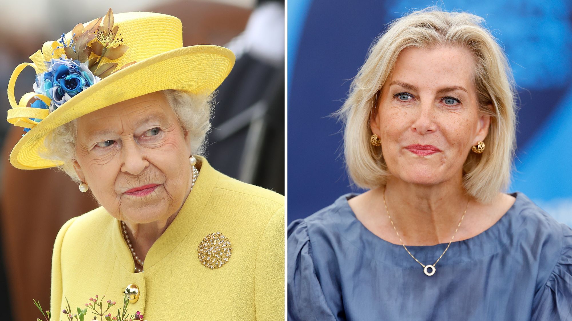 A composite of a picture of Queen Elizabeth looking to the side on July 13, 2017 and a picture of Duchess Sophie at the 2026 Groundswell Regenerative Agriculture Festival 