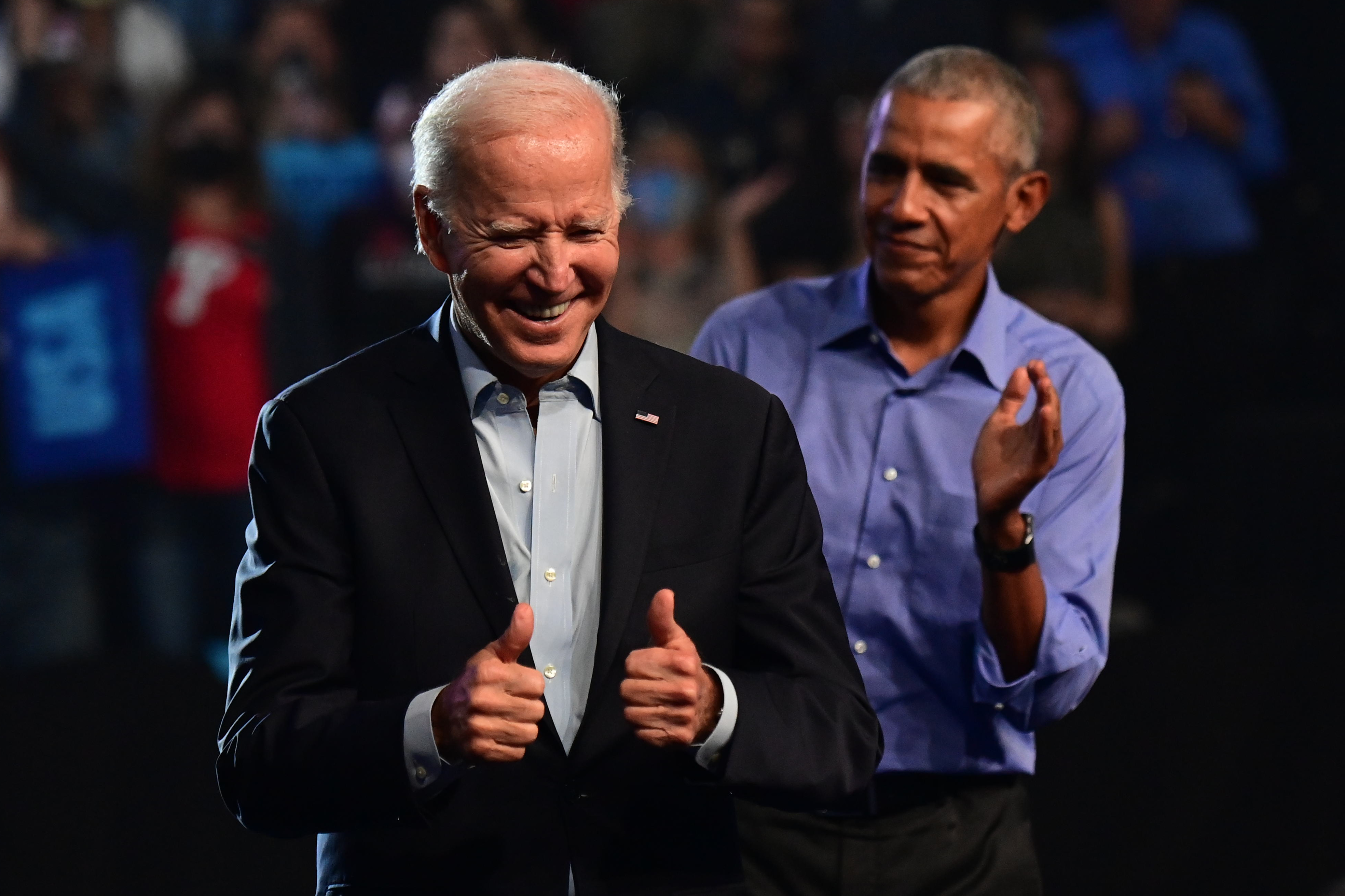 President Biden joins former President Barack Obama in Pennsylvania.
