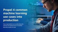 A whitepaper from AWS on how to put machine learning in to production, with image of man with glasses at a workstation