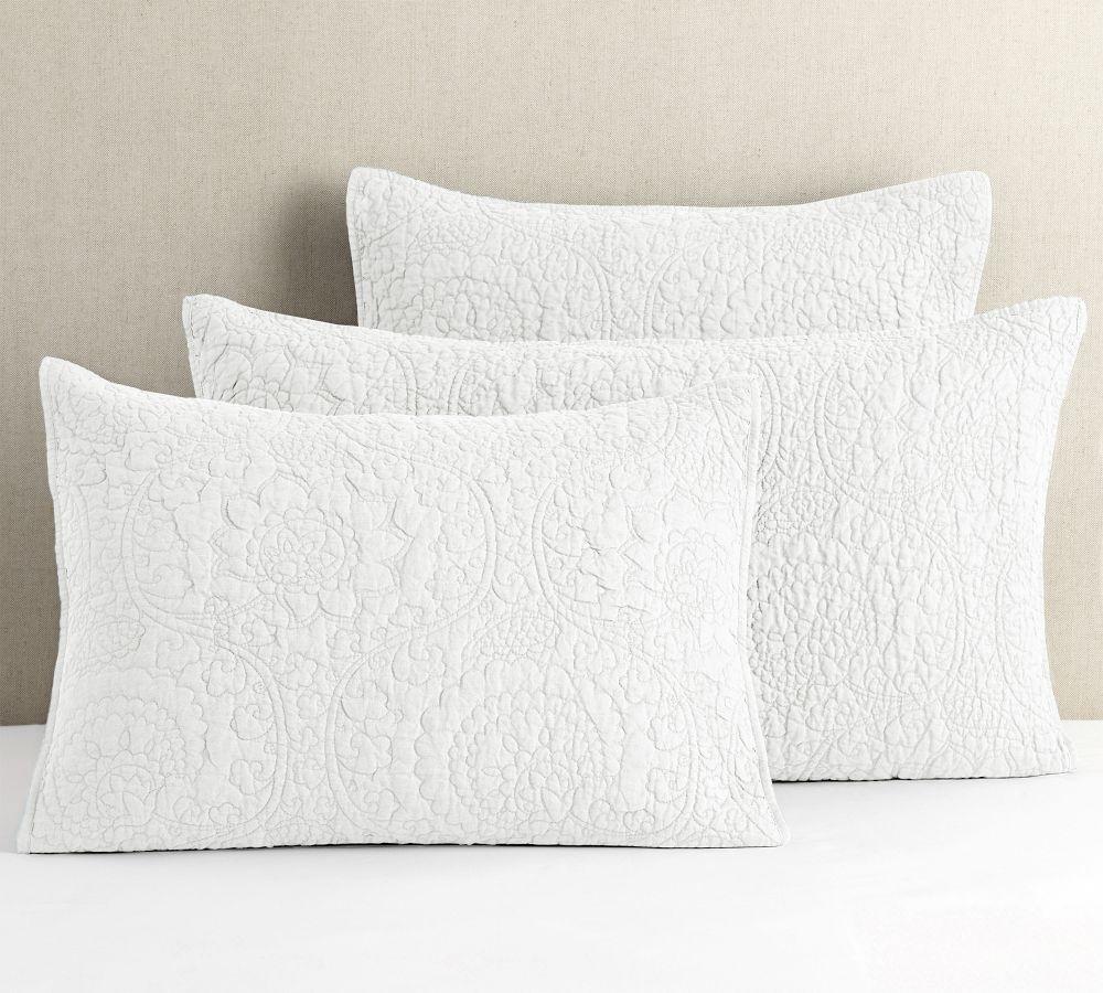 Belgian Flax Linen Floral Stitch Quilted Sham