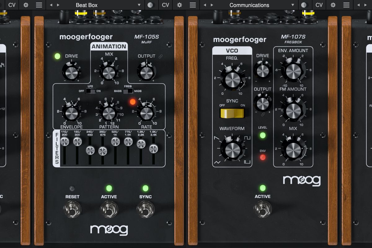 Two of Moog's Moogerfooger plugins, run side-by-side