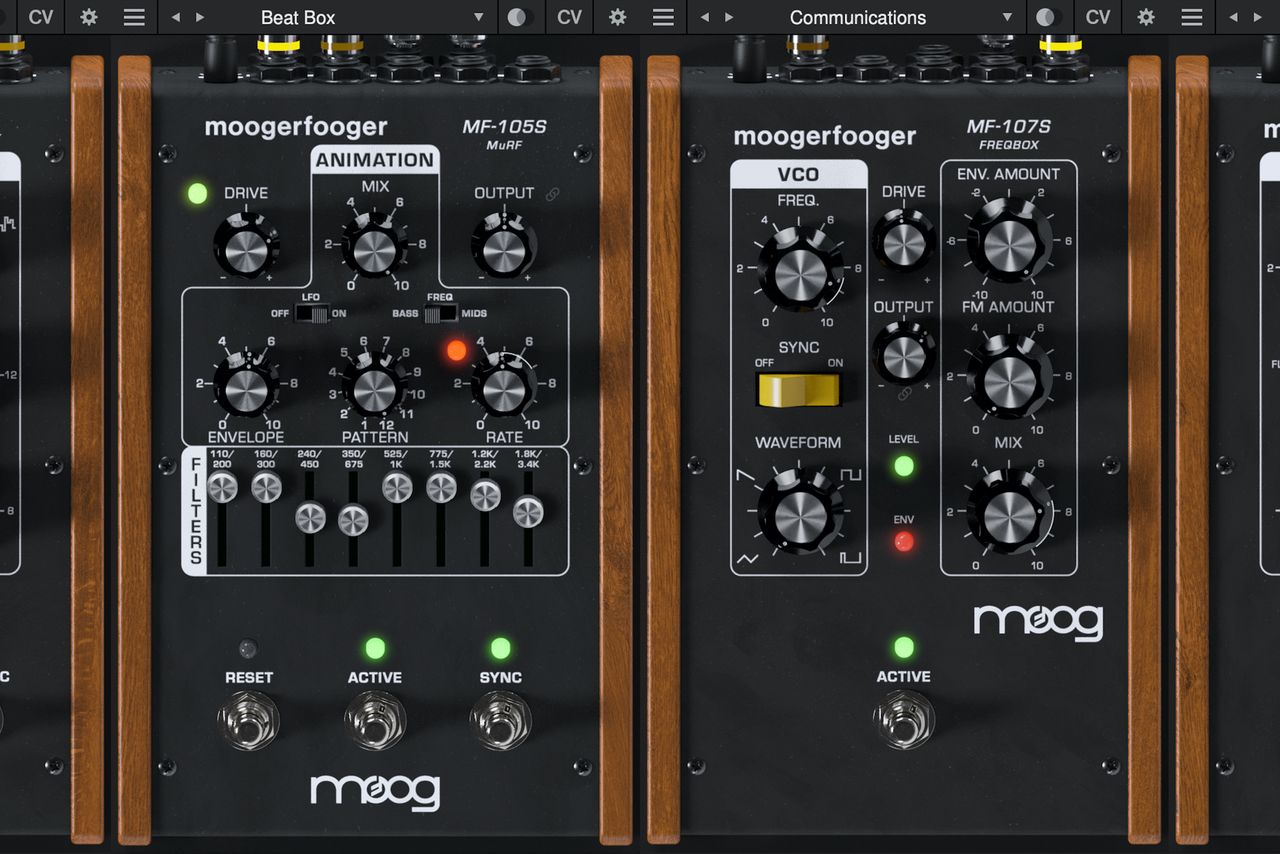 Two of Moog's Moogerfooger plugins, run side-by-side