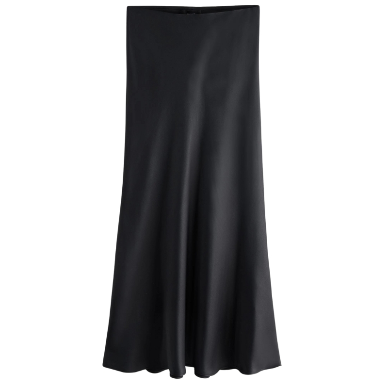 Next, Black Satin Midi Skirt