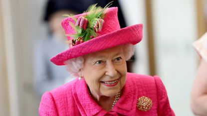 Queen Elizabeth II during a visit to the NIAB, (National Institute of Agricultural Botany) on July 09, 2019 in Cambridge, England