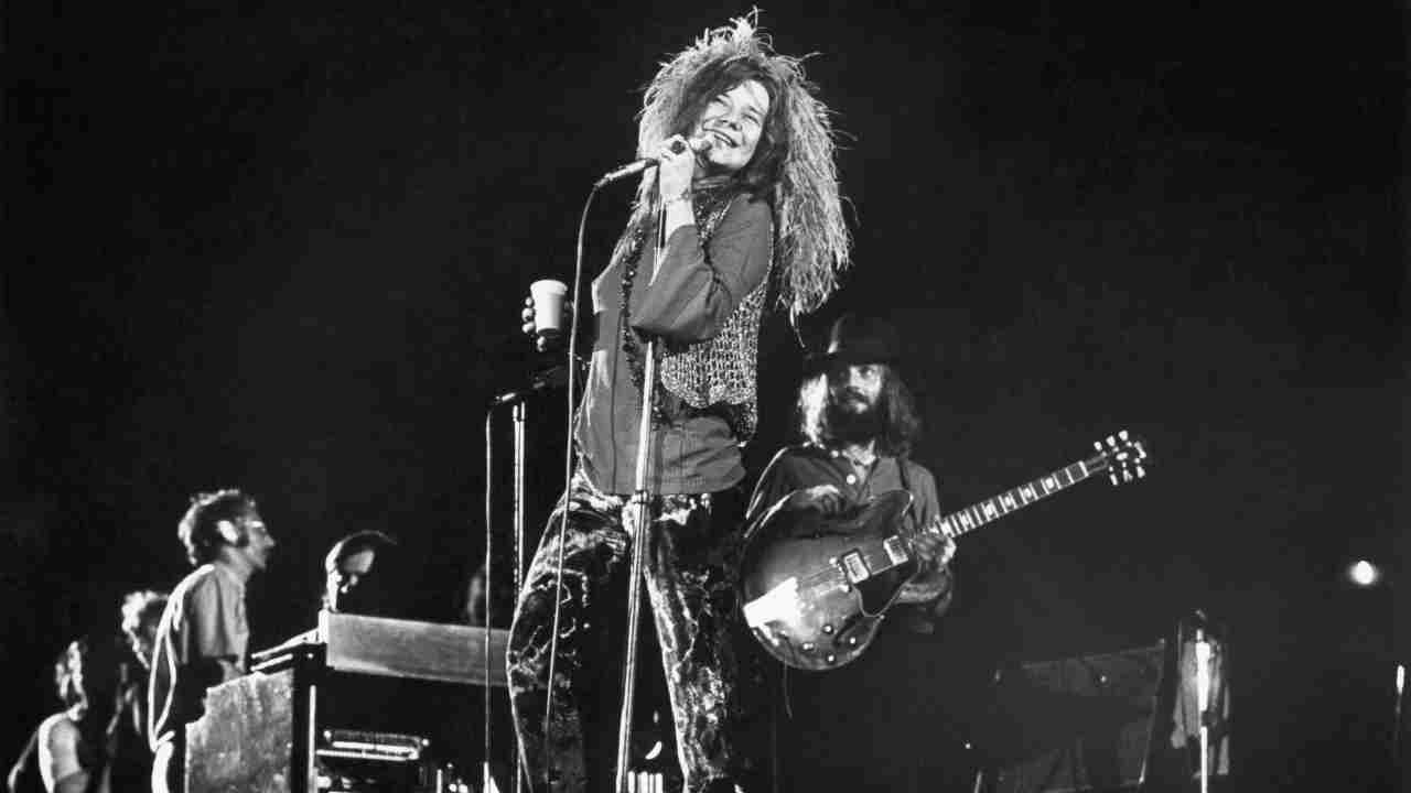 Janis Joplin performing onstage in the late 1960s