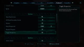 Avowed screenshot of PC Keyboard keybinds