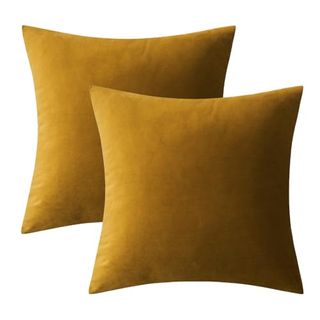 Miulee Pack of 2 Mustard Yellow Pillow Covers 18x18 Inch Decorative Velvet Throw Pillow Covers Modern Soft Couch Throw Pillows Farmhouse Home Decor for Fall Sofa Bedroom Living Room