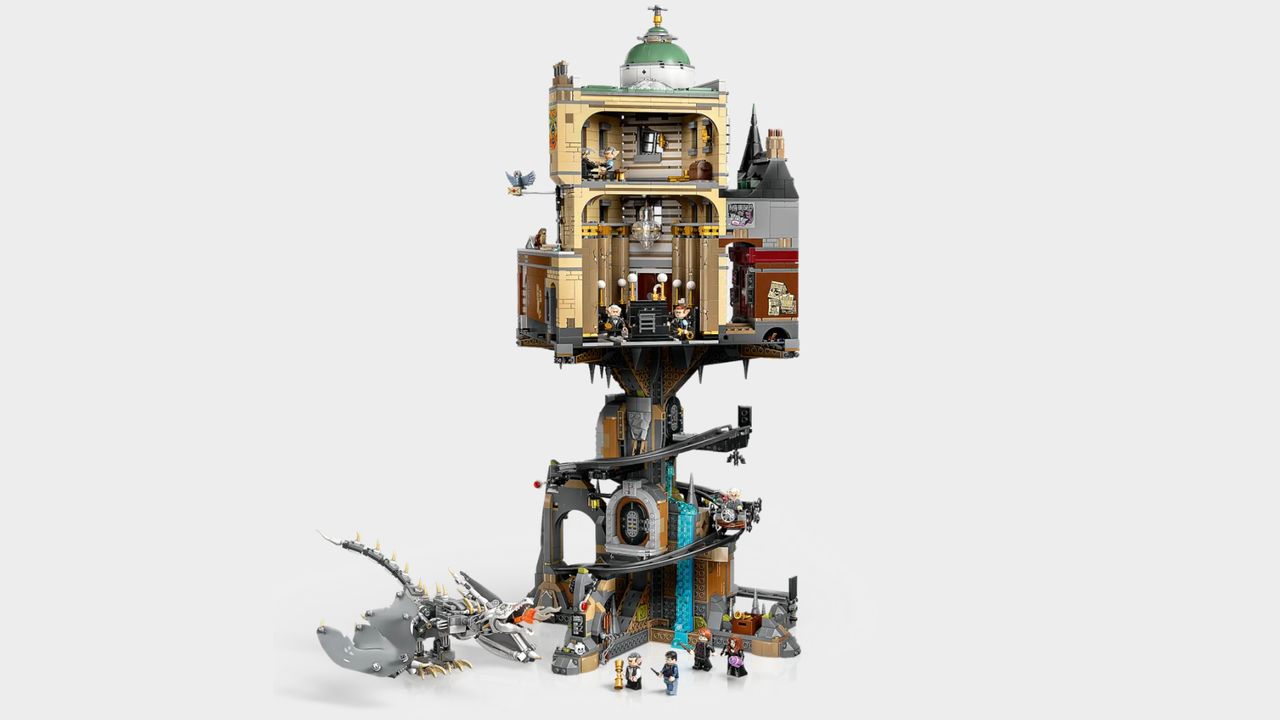 Lego Gringotts Bank on a plain background