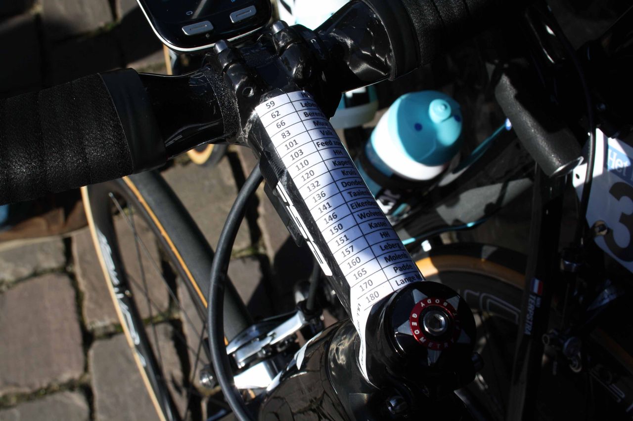 Guillaume Van Keirsbulck has the cobbles and hills of Omloop Het Nieuwsblad taped to his stem.