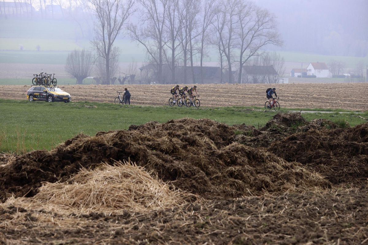Tour de Flanders 2021 Ronde Van Vlaanderen 2021 Recon at the parcours 01042021 Scenery Wout Van Aert BEL Jumbo Visma Timo Roosen NED Jumbo Visma Nathan Van Hooydonck NED Jumbo Visma Nathan Van Hooydonck Germany Team JumboVisma photo Jan De MeuleneirPNBettiniPhoto2021