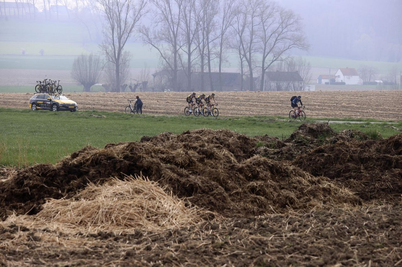Tour de Flanders 2021 Ronde Van Vlaanderen 2021 Recon at the parcours 01042021 Scenery Wout Van Aert BEL Jumbo Visma Timo Roosen NED Jumbo Visma Nathan Van Hooydonck NED Jumbo Visma Nathan Van Hooydonck Germany Team JumboVisma photo Jan De MeuleneirPNBettiniPhoto2021