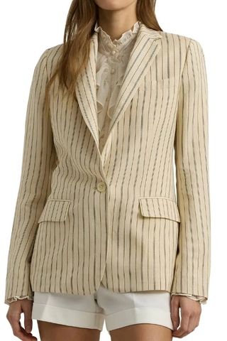 Pinstripe Linen Blend Blazer