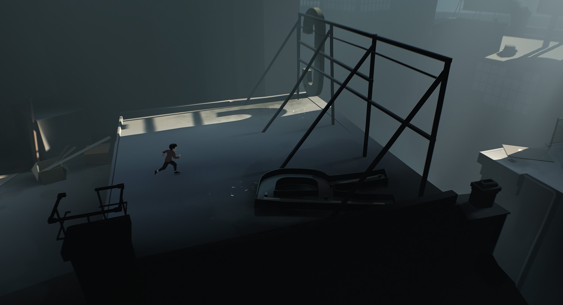 Limbo running on what looks like a rooftop on Inside