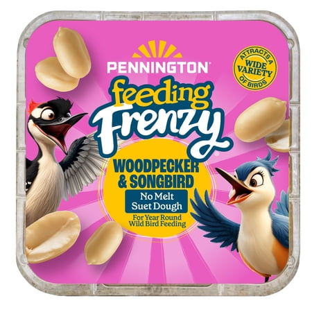 Pennington Feeding Frenzy No-Melt Suet Dough Woodpecker &amp;amp; Songbird Suet Cakes for Wild Birds, Wild Bird Food, 10 Oz. Cake, 1 Pack, Fresh