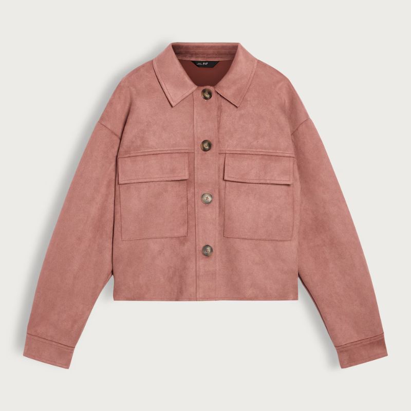 F&F, Faux Suede Button-Up Pocket Detail Jacket in Pink