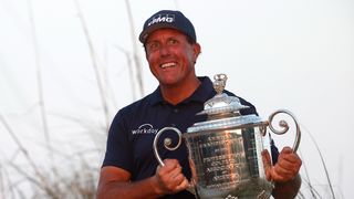 Phil Mickelson with the Wanamaker Trophy after he won the PGA Championship in 2021