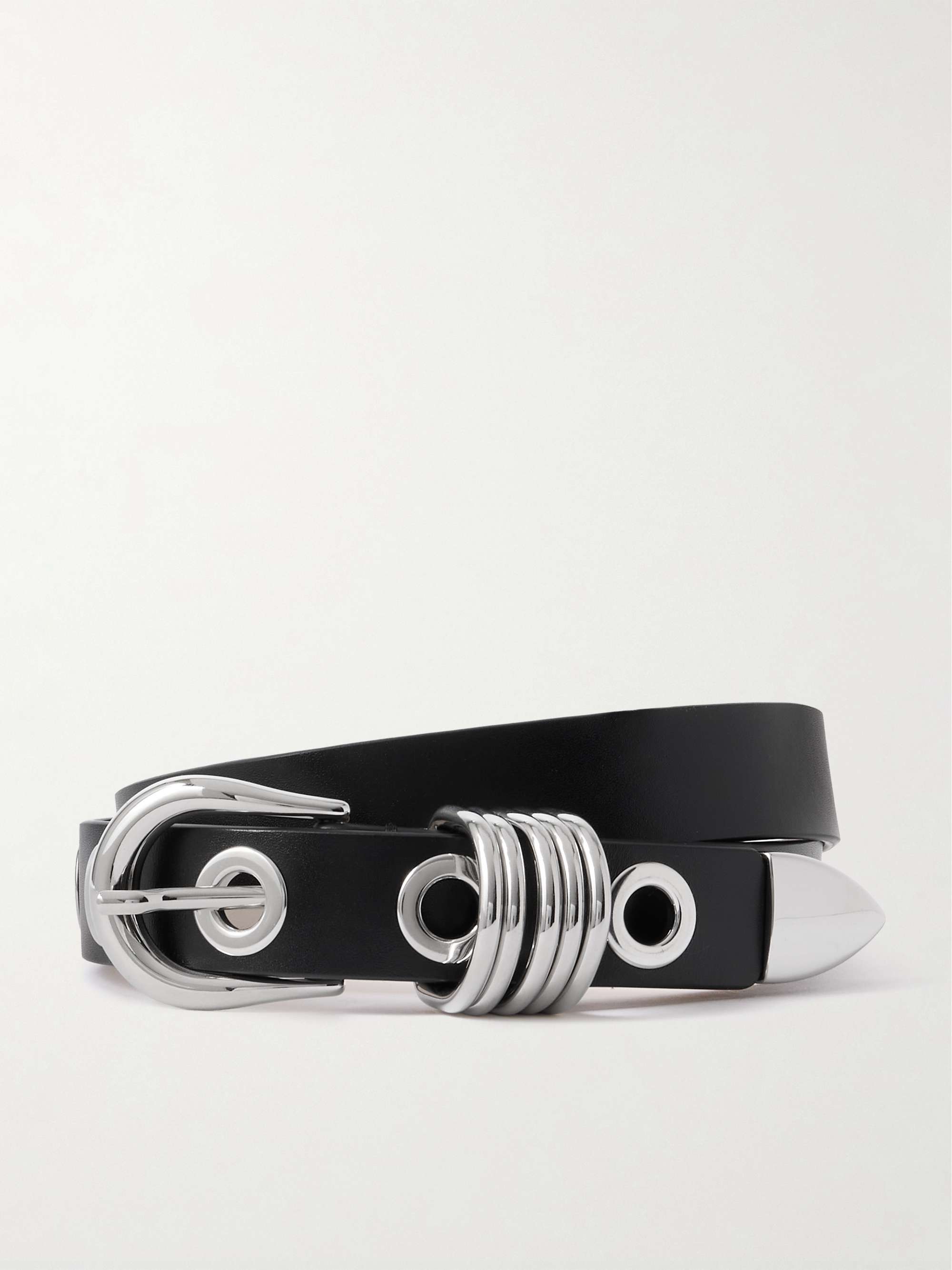 Hollyhock Rivet Eyelet-Embellished Leather Waist Belt