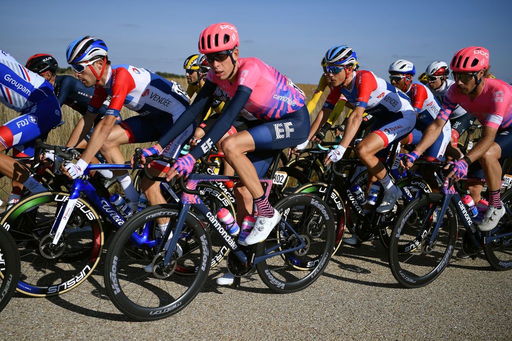 AGUILAR DE CAMPOO SPAIN OCTOBER 29 Hugh Carthy of The United Kingdom and Team EF Pro Cycling Peloton during the 75th Tour of Spain 2020 Stage 9 a 1577km stage from Cid Campeador Military Base Castrillo del Val to Aguilar de Campoo lavuelta LaVuelta20 on October 29 2020 in Aguilar de Campoo Spain Photo by Justin SetterfieldGetty Images