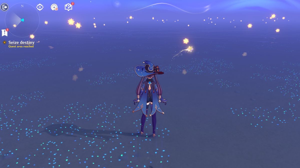 Mona chasing a star for the Genshin Impact seize destiny quest step