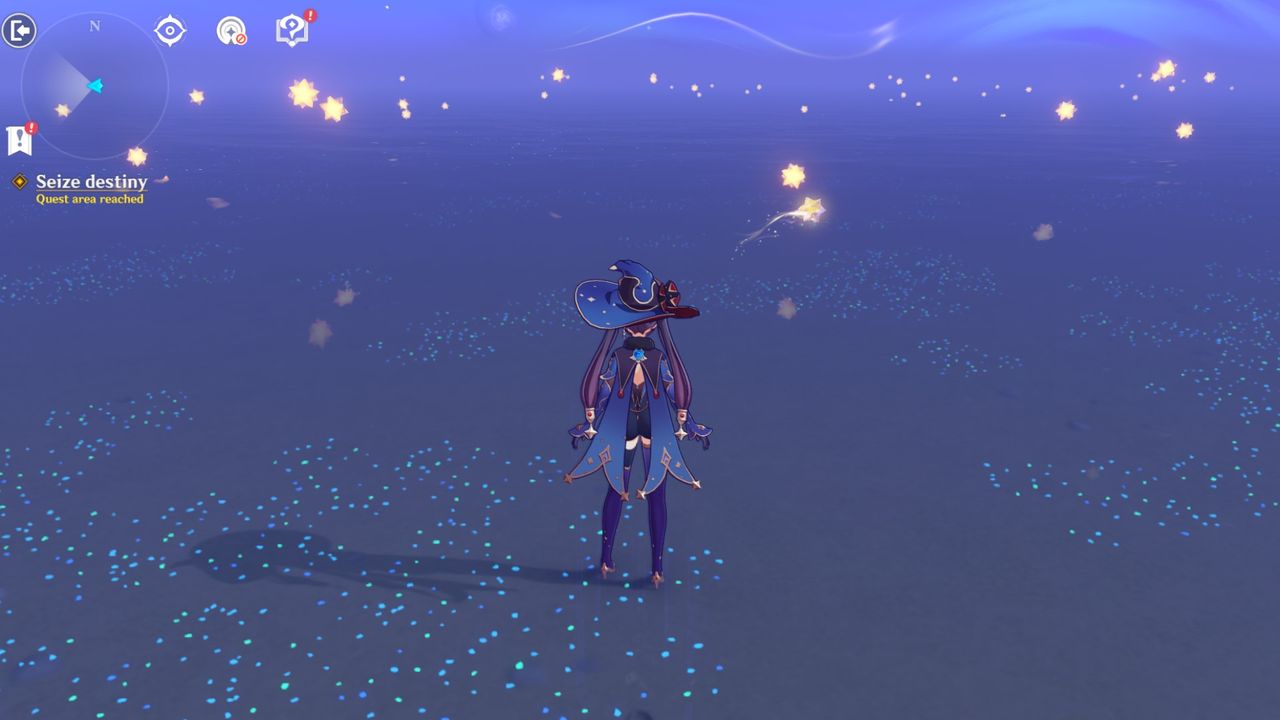 Mona chasing a star for the Genshin Impact seize destiny quest step
