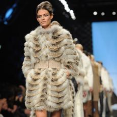 Model wearing fur coat