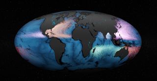 Graphic representation on world map of the activity in the world’s major ocean tropical cyclones basins between 1842 - 2017.