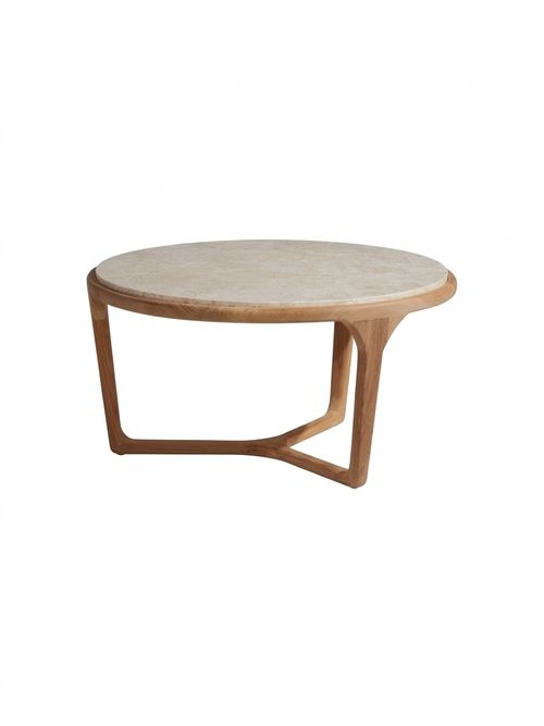 Terza Round Brown Teak with Marble Top Coffee Table