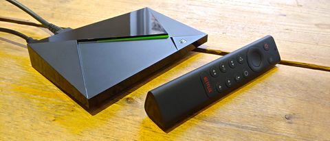 The Nvidia Shield TV placed on a table.