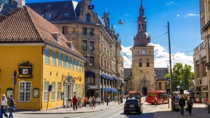 Stortorvet Square in Oslo city, Norway in summer