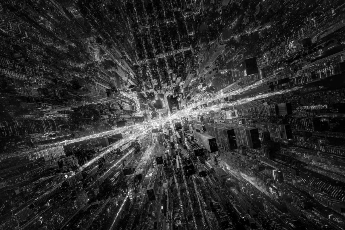 This super-wide aerial view of Times Square in New York City has a resolution of 400 million pixels and a viewing angle equivalent to a 5mm focal length on a full-frame camera.