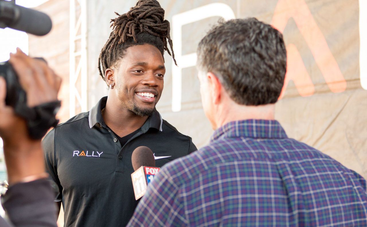 Melvin Gordon meets the media at the Rally Health bike build.