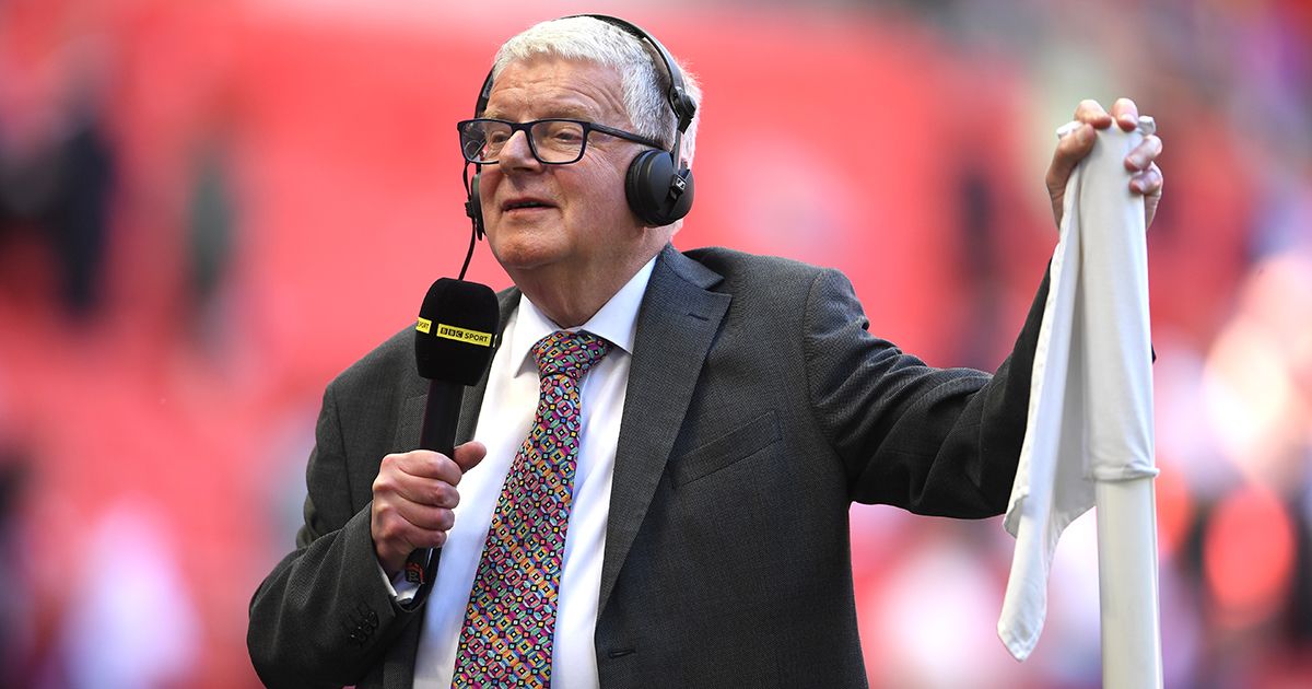 John Motson speaks on BBC Sport prior to The Emirates FA Cup Final between Chelsea and Manchester United at Wembley Stadium on May 19, 2018 in London, England.