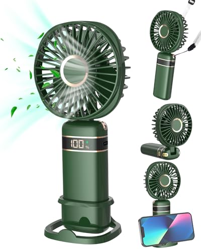 Fappen Mini Handheld Fan, Portable Usb Hand Held Fan, Rechargeable Fans 5 Speeds Folding Hand Fan With Base and Lanyard for Home Office Bedroom Outdoor Travel(green)